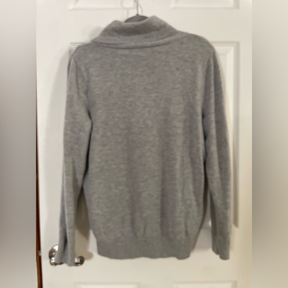 Talbots Gray Holiday Bird Intarsia Cowl Sweater with Pink Accents - Picture 4 of 6